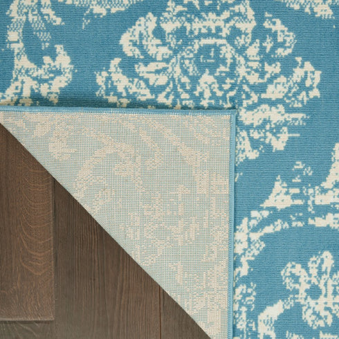 2' X 4' Blue Damask Power Loom Area Rug